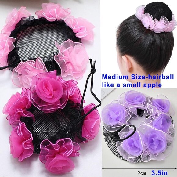 Hair Nets 4pcs Colored Elastic Covers with Flowers for Girls Dancers Skating